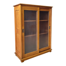 Load image into Gallery viewer, VINTAGE OAK CABINET WITH FROSTED GLASS SLIDING DOORS