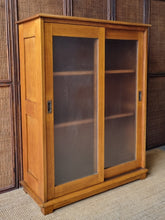 Load image into Gallery viewer, VINTAGE OAK CABINET WITH FROSTED GLASS SLIDING DOORS