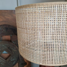 Load image into Gallery viewer, VINTAGE LAMP WITH HAND CARVED TEAK BASE AND WOVEN RATTAN SHADE