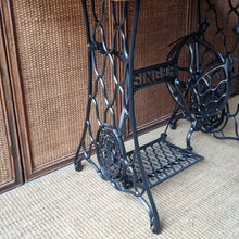 Load image into Gallery viewer, RESTORED VINTAGE SINGLE TREADLE CONSOLE TABLE / SOLID RECLAIMED TASMANIAN OAK TOP