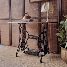 Load image into Gallery viewer, RESTORED VINTAGE SINGLE TREADLE CONSOLE TABLE / SOLID RECLAIMED TASMANIAN OAK TOP