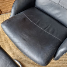 Load image into Gallery viewer, VINTAGE IKEA 'MALUNG' LEATHER SWIVEL ARMCHAIR & OTTOMAN