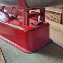 Load image into Gallery viewer, VINTAGE RED ENAMEL GROCER'S SCALE WITH WEIGHTS