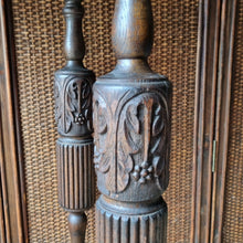 Load image into Gallery viewer, ANTIQUE CARVED & CANE PLANT STAND / JARDINIÈRE STAND