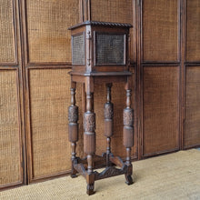 Load image into Gallery viewer, ANTIQUE CARVED & CANE PLANT STAND / JARDINIÈRE STAND