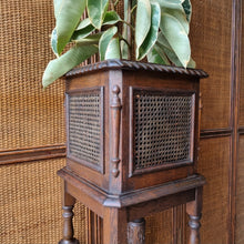 Load image into Gallery viewer, ANTIQUE CARVED & CANE PLANT STAND / JARDINIÈRE STAND