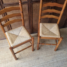 Load image into Gallery viewer, VINTAGE FRENCH PROVINICIAL FARMHOUSE STYLE RAFIA CHAIRS x 2
