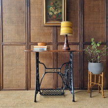 Load image into Gallery viewer, UPCYCLED VINTAGE SINGLE TREADLE CONSOLE TABLE / SOLID RECLAIMED HARDWOOD TOP