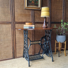 Load image into Gallery viewer, UPCYCLED VINTAGE SINGLE TREADLE CONSOLE TABLE / SOLID RECLAIMED HARDWOOD TOP