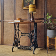 Load image into Gallery viewer, UPCYCLED VINTAGE SINGLE TREADLE CONSOLE TABLE / SOLID RECLAIMED HARDWOOD TOP