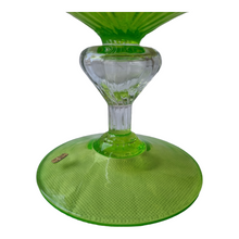 Load image into Gallery viewer, Italian Green Art Glass Pedestal Bowl Compote Ribbed Optic Green