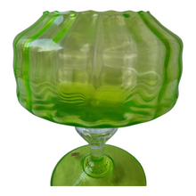 Load image into Gallery viewer, Italian Green Art Glass Pedestal Bowl Compote Ribbed Optic Green