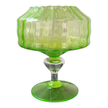 Load image into Gallery viewer, Italian Green Art Glass Pedestal Bowl Compote Ribbed Optic Green