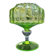Load image into Gallery viewer, Italian Green Art Glass Pedestal Bowl Compote Ribbed Optic Green