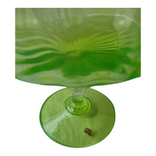 Load image into Gallery viewer, Italian Green Art Glass Pedestal Bowl Compote Ribbed Optic Green