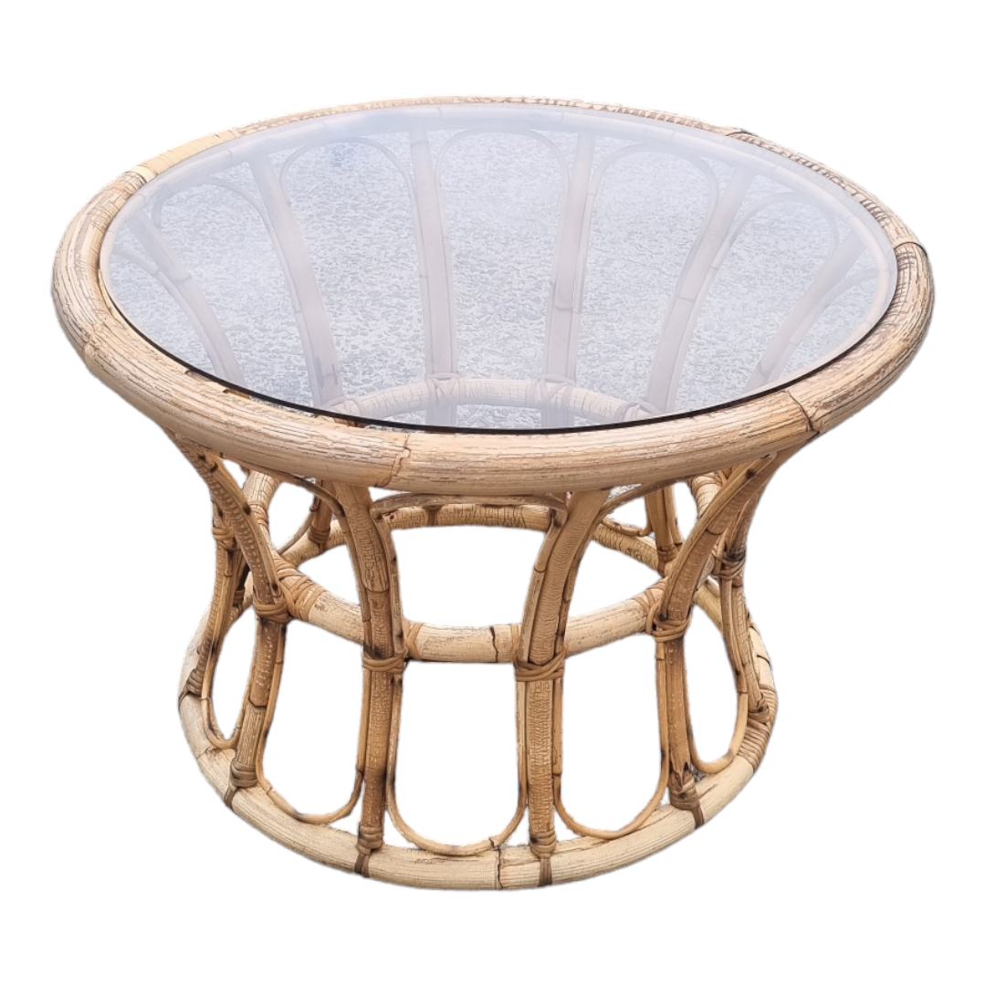 LARGE ROUND CANE COFFEE TABLE Vintage Upcycle