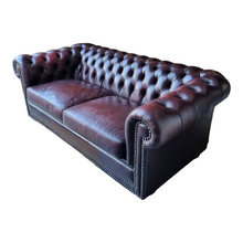 Load image into Gallery viewer, MORAN FURNITURE 'MERRY WIDOW' 3 SEATER LEATHER CHESTERFIELD SOFA