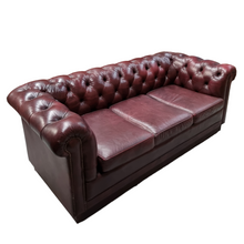 Load image into Gallery viewer, 3 SEATER BURGUNDY LEATHER CHESTERFIELD SOFA