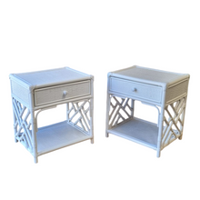 Load image into Gallery viewer, PAIR OF WHITE CANE & RATTAN BEDSIDE TABLES
