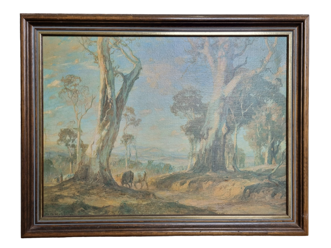 Vintage Print of Impressionist Painting ‘Red Gold’ by Hans Heysen, framed