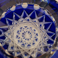 Load image into Gallery viewer, VINTAGE COBALT BLUE &amp; CLEAR CUT GLASS CRYSTAL ASHTRAY
