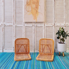 Load image into Gallery viewer, PAIR OF VINTAGE FOLDING CANE &amp; RATTAN BEACH CHAIRS
