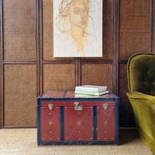 Load image into Gallery viewer, VINTAGE METAL STEAMER TRUNK BLANKET GLORY BOX CHEST
