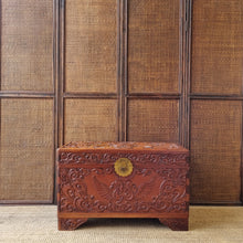 Load image into Gallery viewer, VINTAGE CARVED TEAK TRUNK BLANKET BOX CHEST
