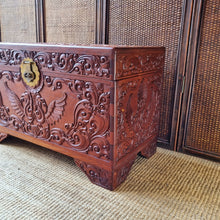 Load image into Gallery viewer, VINTAGE CARVED TEAK TRUNK BLANKET BOX CHEST
