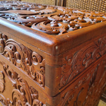 Load image into Gallery viewer, VINTAGE CARVED TEAK TRUNK BLANKET BOX CHEST
