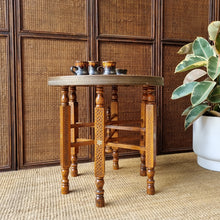 Load image into Gallery viewer, EASTERN FOLDING SIDE TABLE WITH REMOVABLE BRASS TRAY TOP
