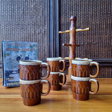 Load image into Gallery viewer, VINTAGE SET OF 6 MADE IN JAPAN STACKING MUGS &amp; MUG STAND.
