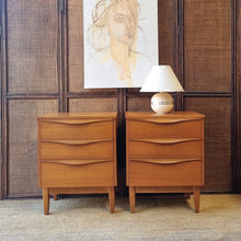 Load image into Gallery viewer, VINTAGE PAIR OF TEAK BEDSIDE DRAWERS BY RELIANCE FURNITURE
