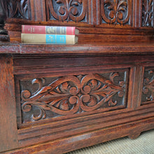 Load image into Gallery viewer, ANTIQUE ENGLISH CARVED OAK SETTLE HALL SEAT WITH STORAGE
