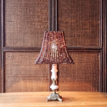 Load image into Gallery viewer, VINTAGE ALABASTER, BRASS &amp; RATTAN TABLE LAMP
