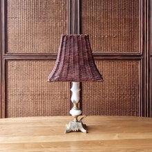 Load image into Gallery viewer, VINTAGE ALABASTER, BRASS &amp; RATTAN TABLE LAMP
