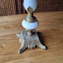 Load image into Gallery viewer, VINTAGE ALABASTER, BRASS &amp; RATTAN TABLE LAMP
