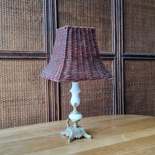 Load image into Gallery viewer, VINTAGE ALABASTER, BRASS &amp; RATTAN TABLE LAMP
