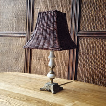 Load image into Gallery viewer, VINTAGE ALABASTER, BRASS &amp; RATTAN TABLE LAMP
