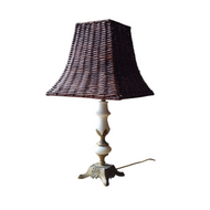 VINTAGE ALABASTER, BRASS & RATTAN TABLE LAMP