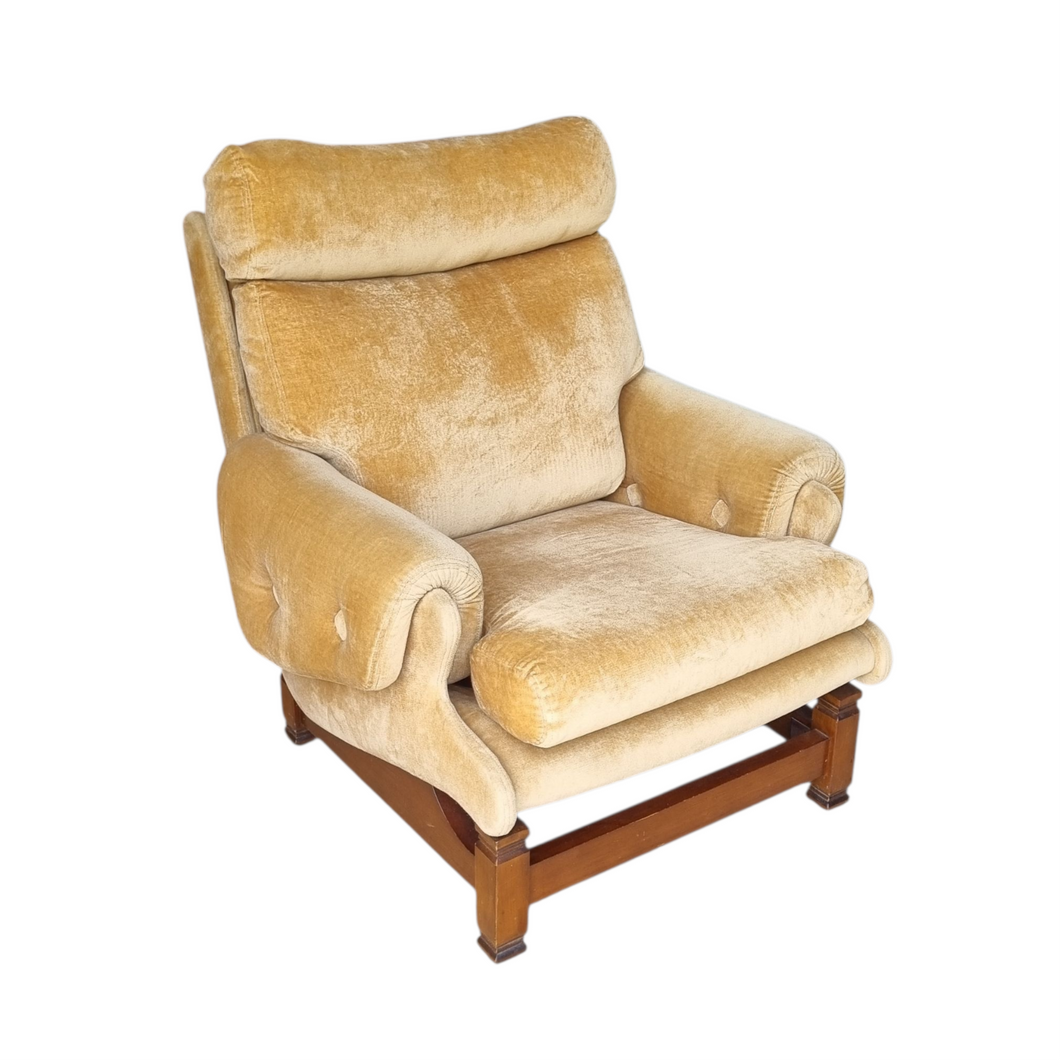 VINTAGE MID CENTURY MORAN VELOUR ARMCHAIR