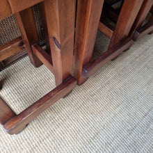 Load image into Gallery viewer, SET OF 3 VINTAGE CHUNKY PINE &amp; VINYL KITCHEN COUNTER STOOLS
