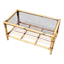 Load image into Gallery viewer, LARGE CANE COFFEE TABLE WITH GLASS TOP

