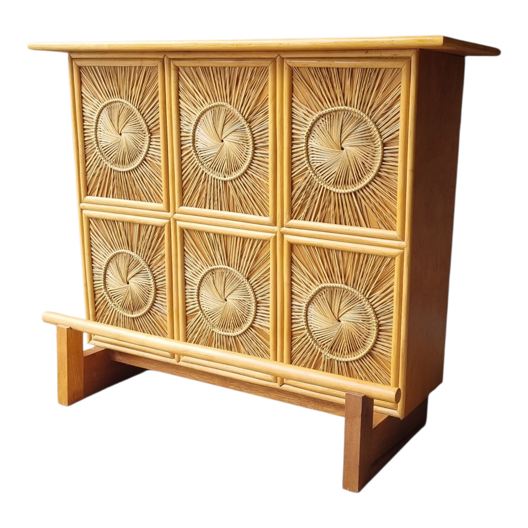 VINTAGE SUNBURST WICKER & CANE BAR