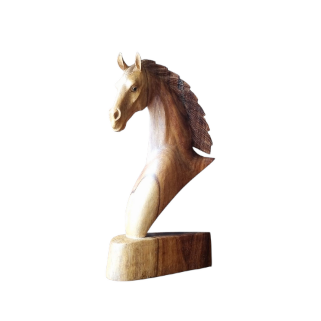 VINTAGE MID CENTURY HAND CARVED TEAK HORSE BUST