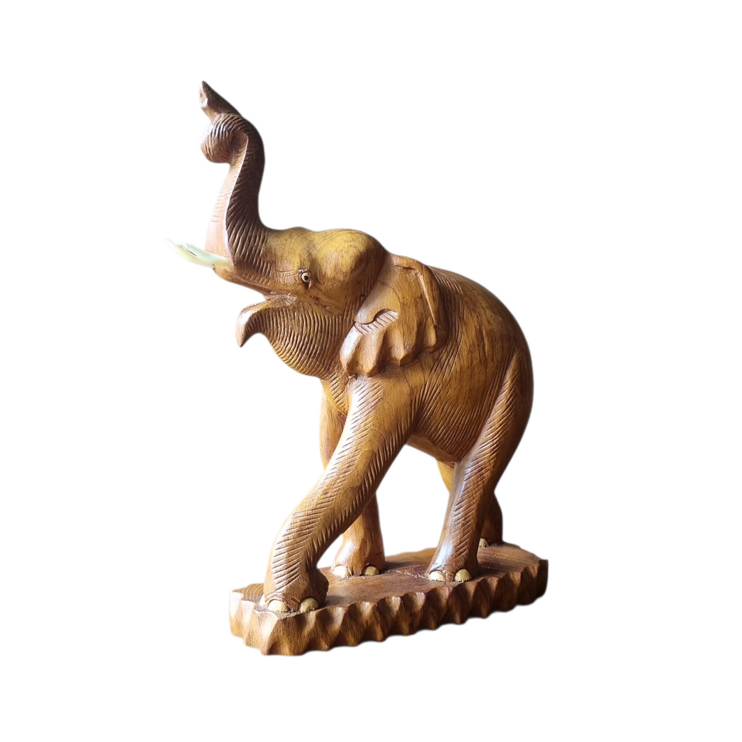 VINTAGE MID CENTURY HAND CARVED TEAK ELEPHANT SCULPTURE
