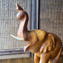 Load image into Gallery viewer, VINTAGE MID CENTURY HAND CARVED TEAK ELEPHANT SCULPTURE

