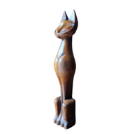 VINTAGE MID CENTURY CARVED TEAK SIAMESE CAT SCULPTURE