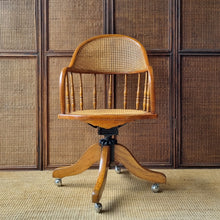 Load image into Gallery viewer, OAK BENTWOOD &amp; RATTAN SWIVEL OFFICE CHAIR
