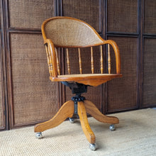 Load image into Gallery viewer, OAK BENTWOOD &amp; RATTAN SWIVEL OFFICE CHAIR
